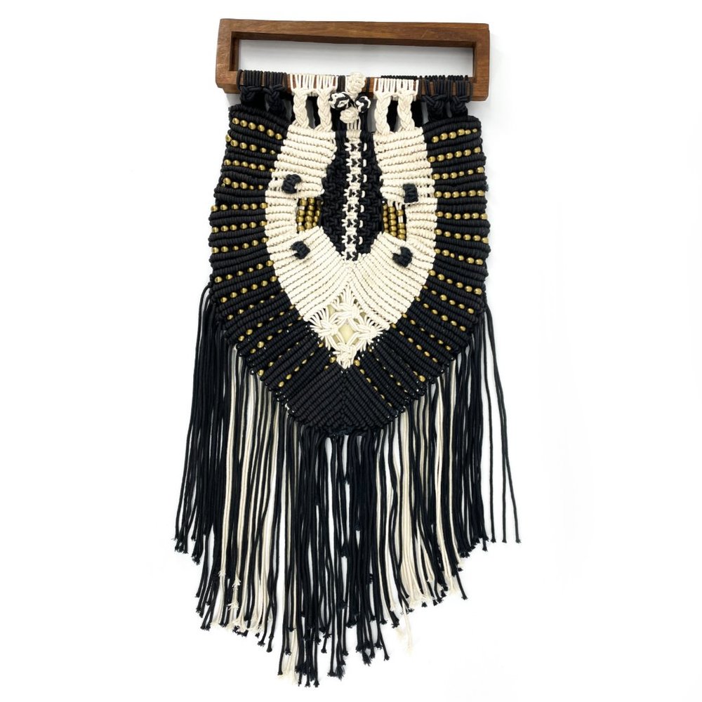 CLEOBELLA🌺Seville Boho Fringe Retro Macrame Beaded Clutch Black & White - Picture 3 of 12